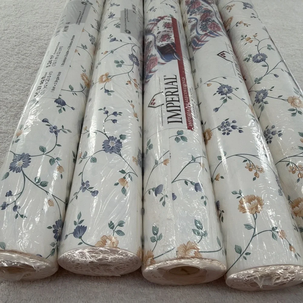 Vintage 1990s Imperial Wallcoverings Floral Wallpaper Lot of 5 Rolls NOS Country